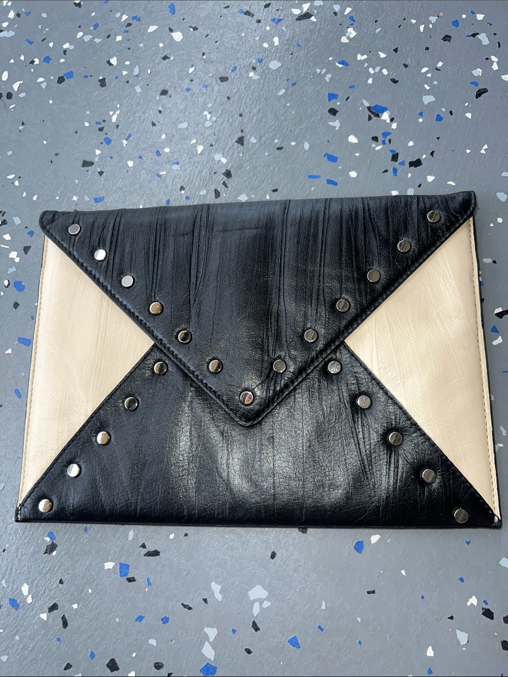 Black and Cream Studded Envelope Clutch